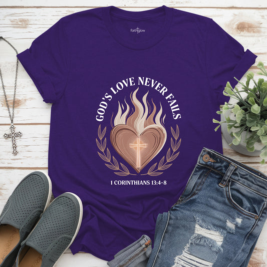 God's Love Never Fails Christian T Shirt