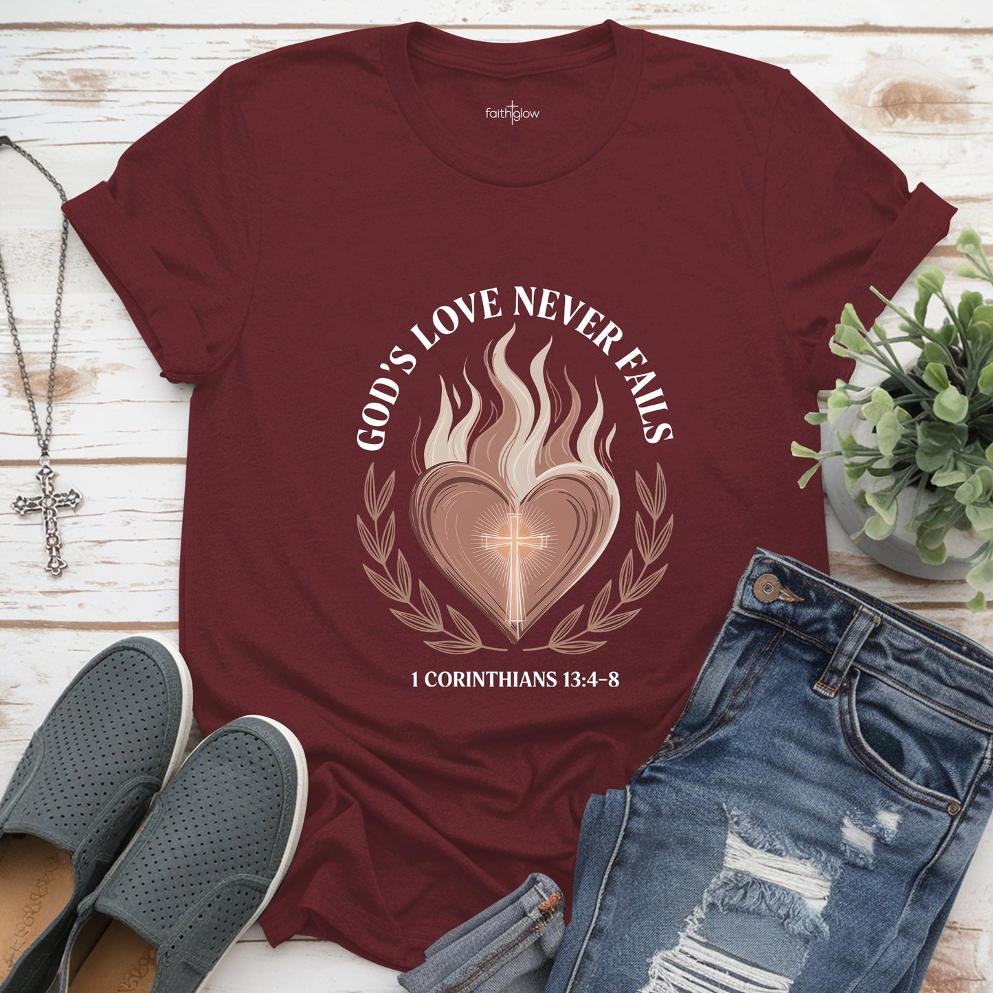 God's Love Never Fails Christian T Shirt