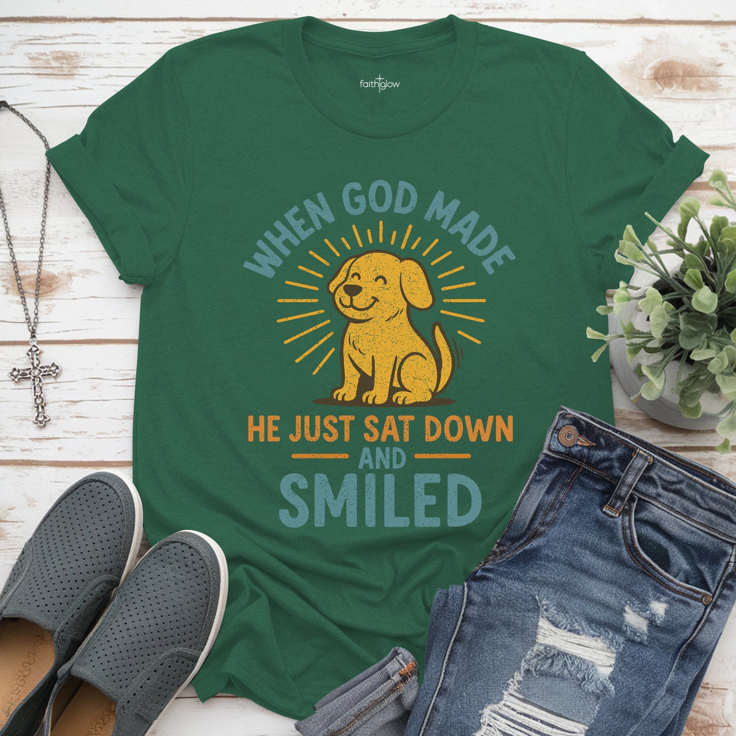 When God Made Dogs He Just Sat Down And Smiled Christian T Shirt