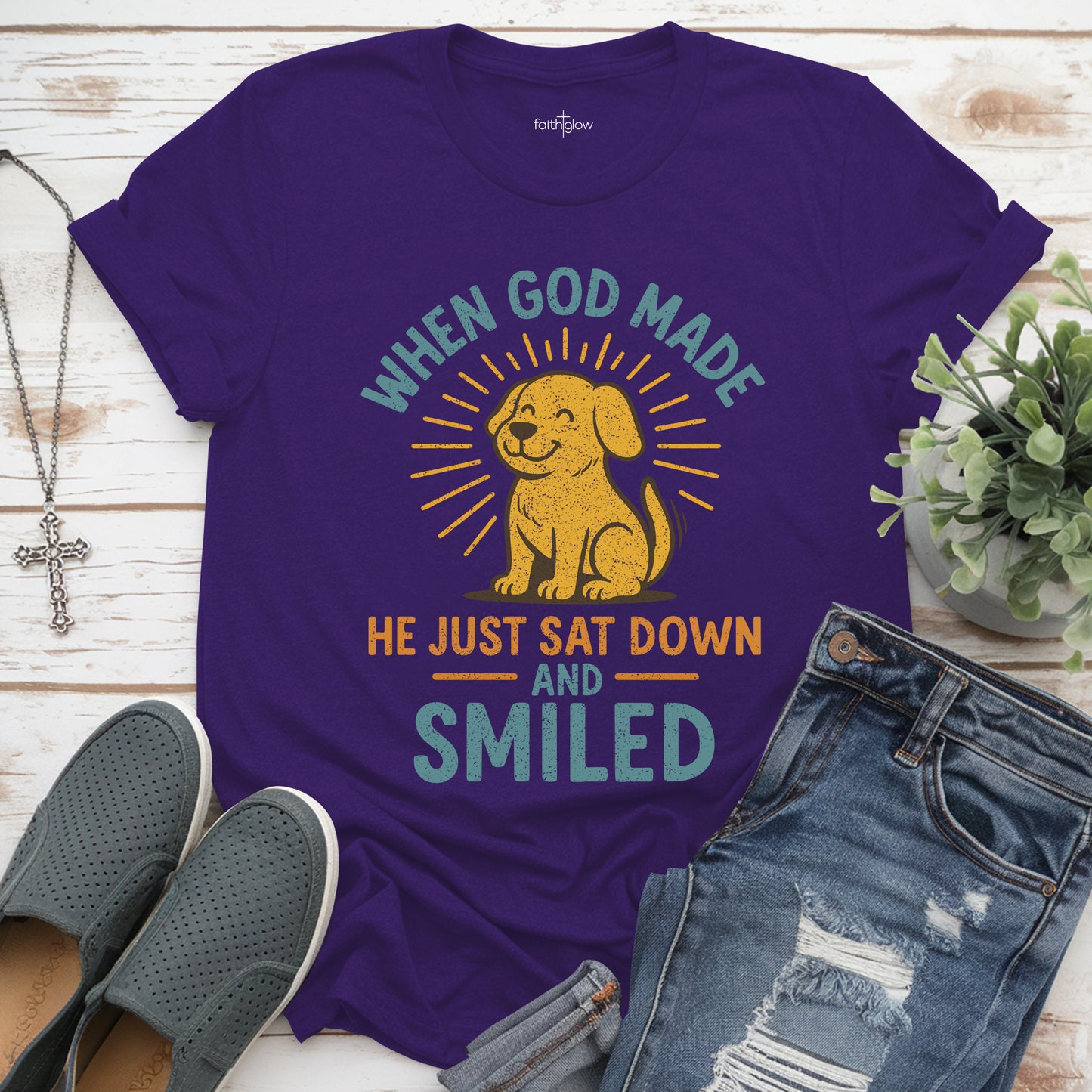 When God Made Dogs He Just Sat Down And Smiled Christian T Shirt