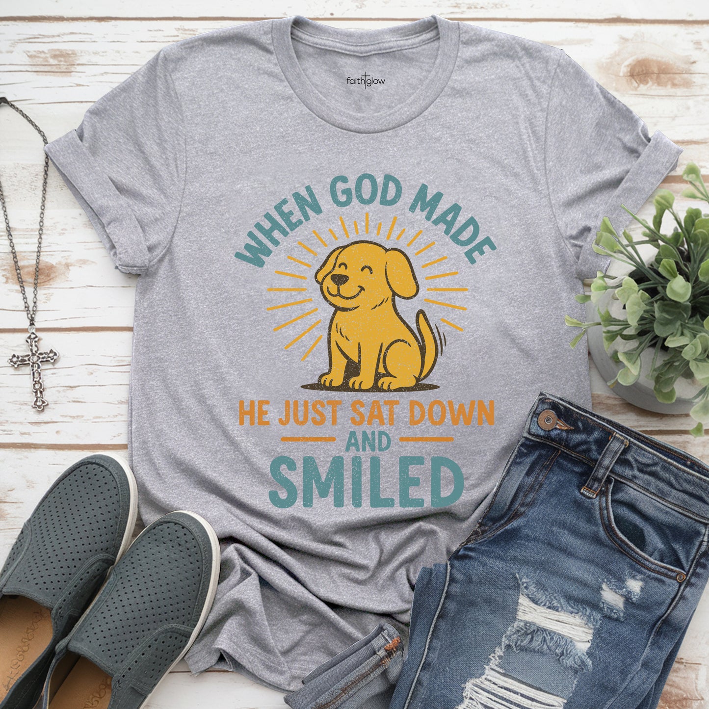 When God Made Dogs He Just Sat Down And Smiled Christian T Shirt