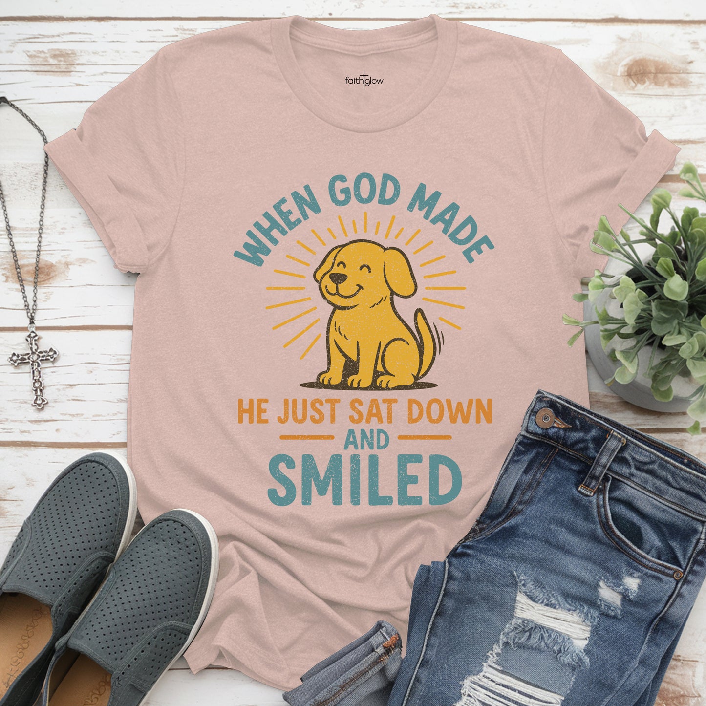 When God Made Dogs He Just Sat Down And Smiled Christian T Shirt
