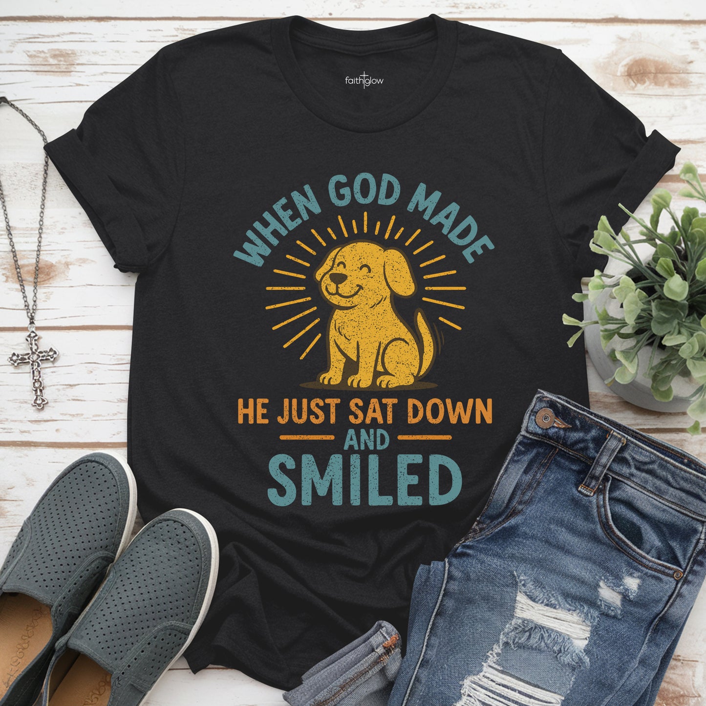 When God Made Dogs He Just Sat Down And Smiled Christian T Shirt