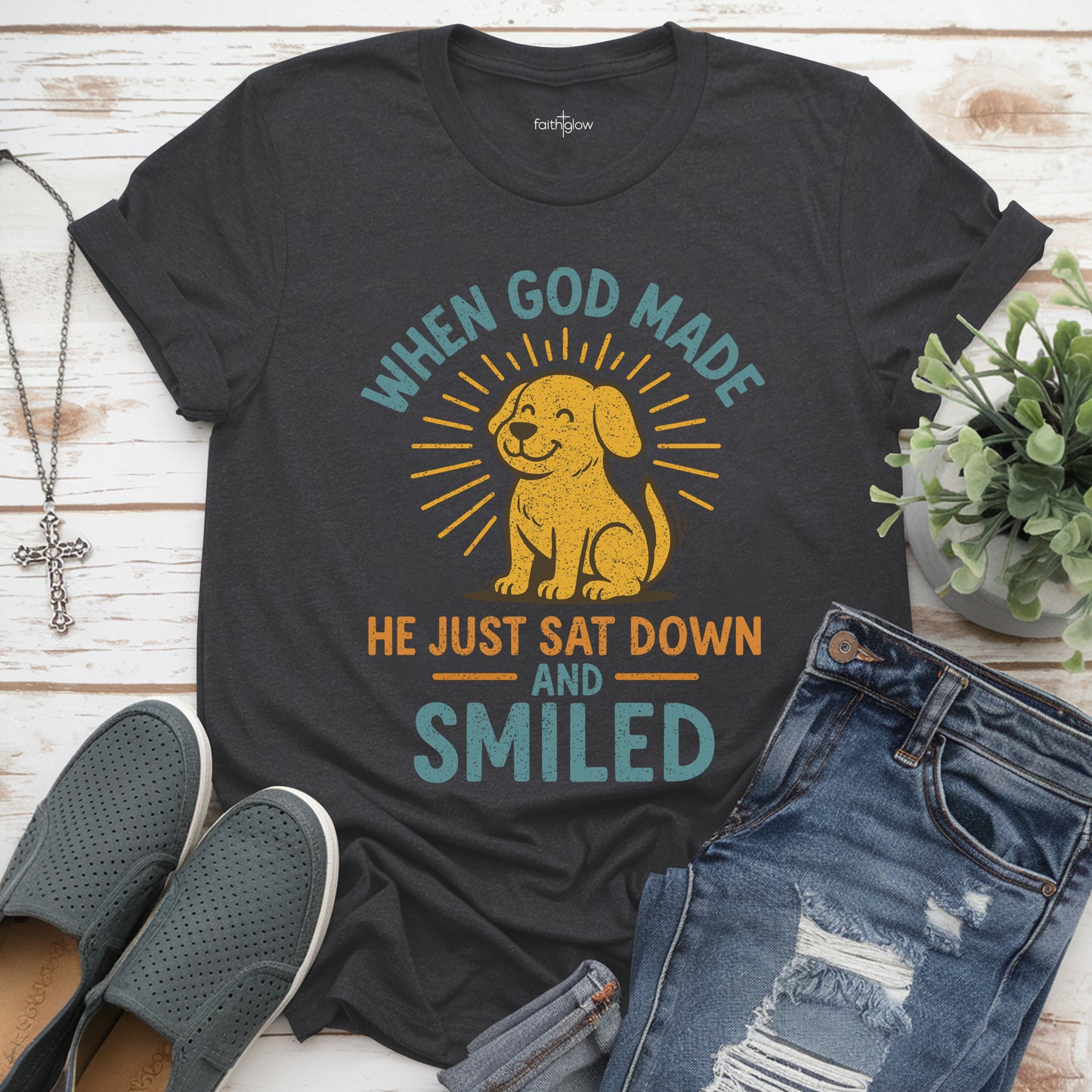 When God Made Dogs He Just Sat Down And Smiled Christian T Shirt