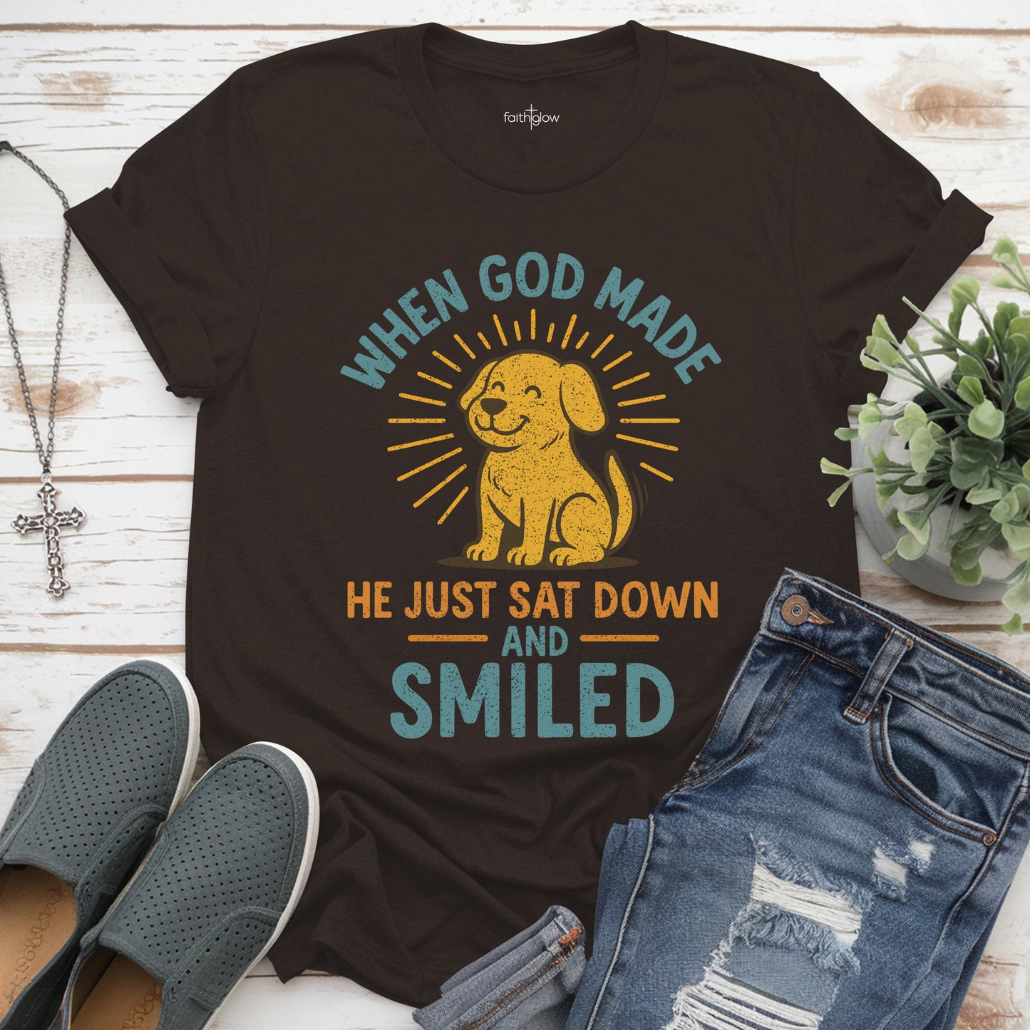 When God Made Dogs He Just Sat Down And Smiled Christian T Shirt