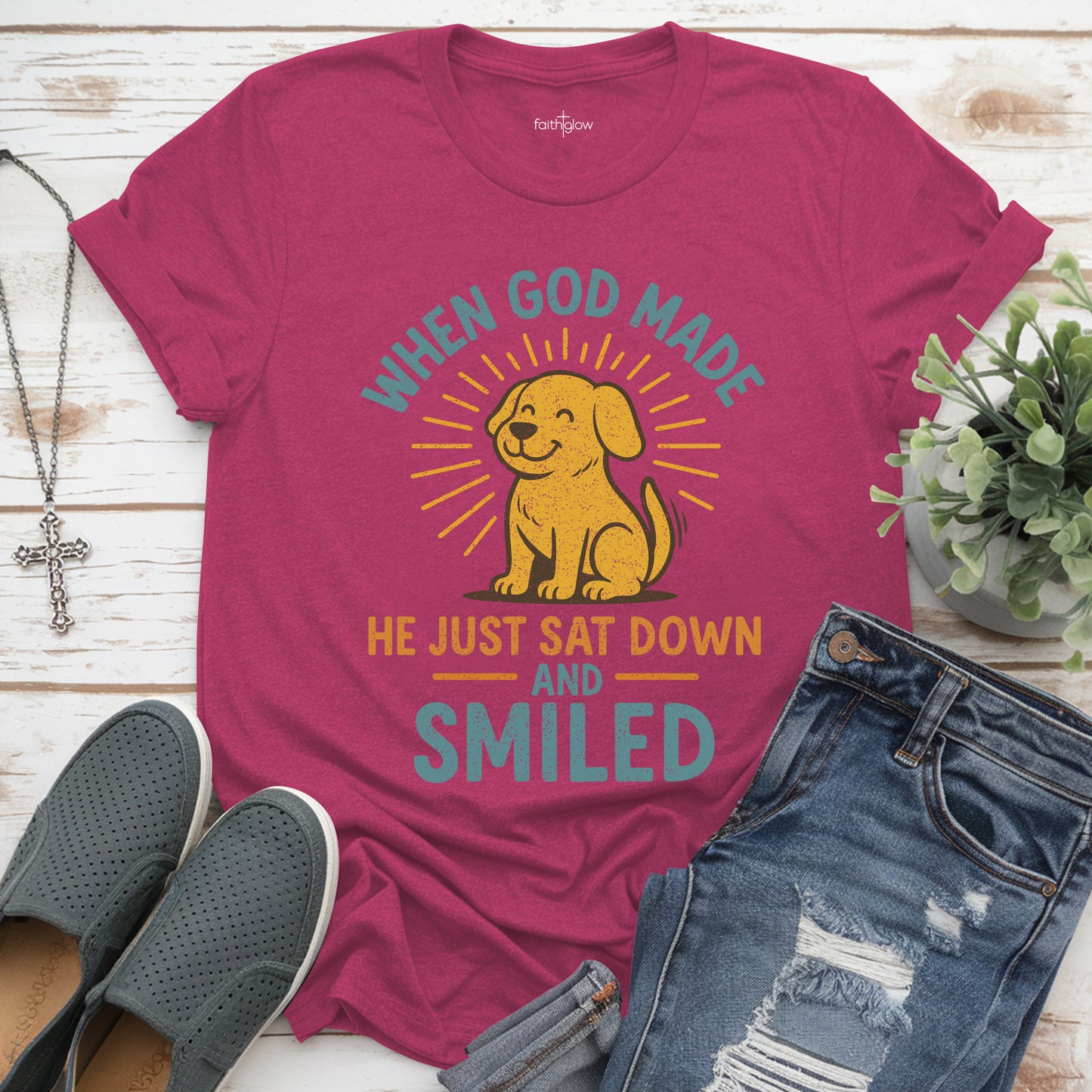 When God Made Dogs He Just Sat Down And Smiled Christian T Shirt