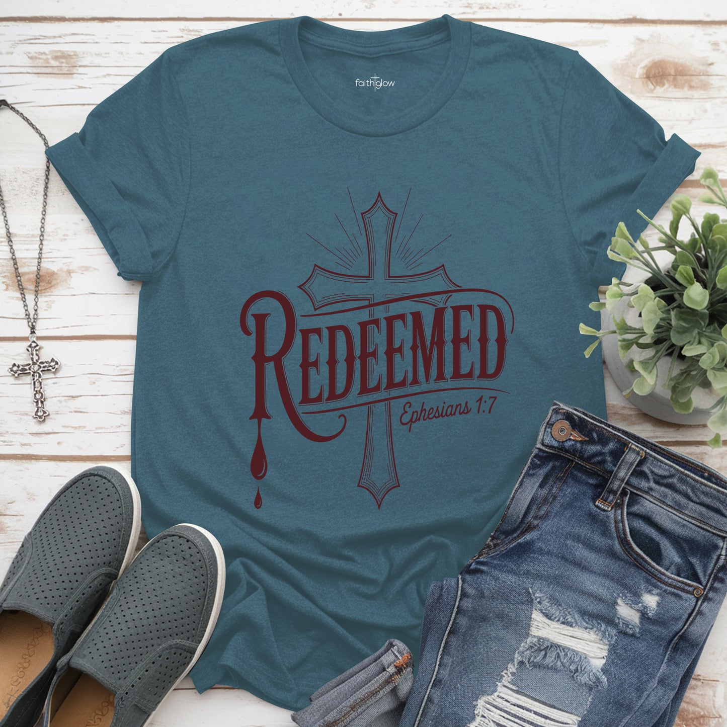 Redeemed – Ephesians 1:7 Christian T Shirt
