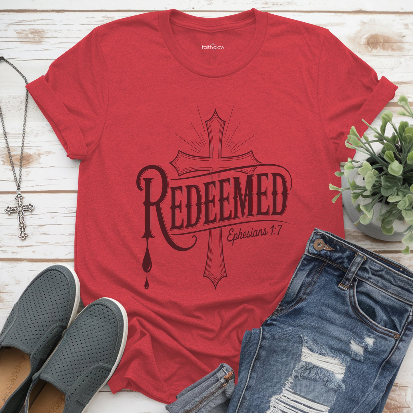 Redeemed – Ephesians 1:7 Christian T Shirt
