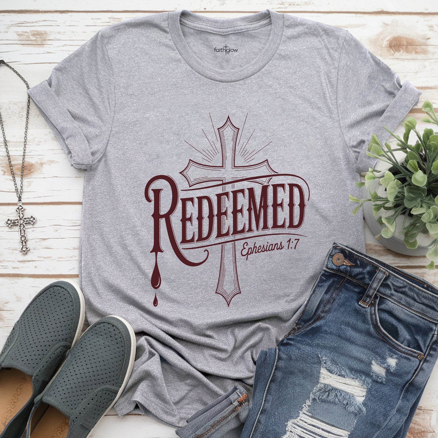 Redeemed – Ephesians 1:7 Christian T Shirt