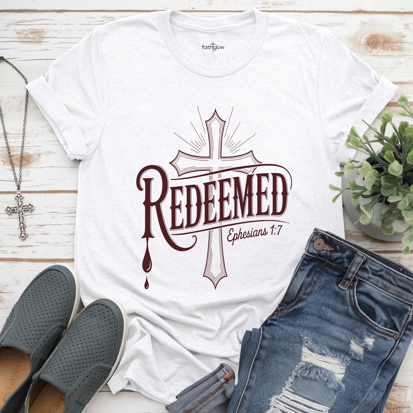 Redeemed – Ephesians 1:7 Christian T Shirt