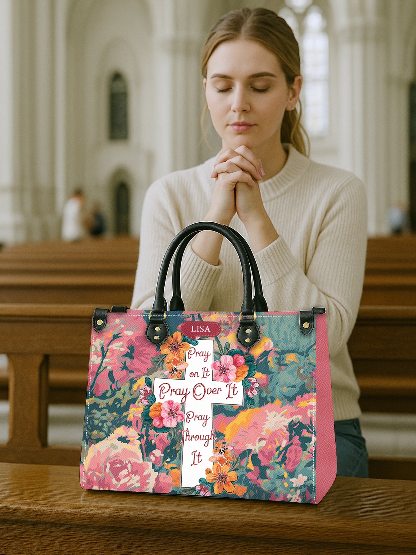 Pray On It  Pray Over It Pray Through It Christian Leather Church Bag