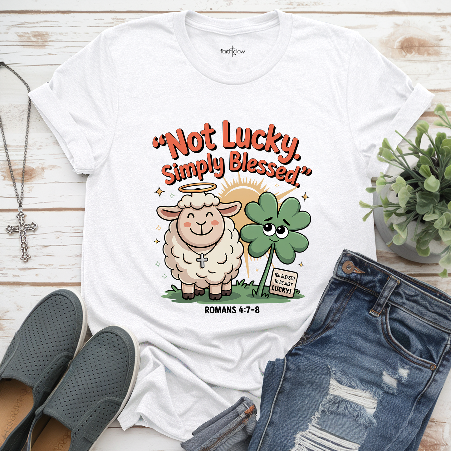Not Lucky Simply Blessed Christian T Shirt