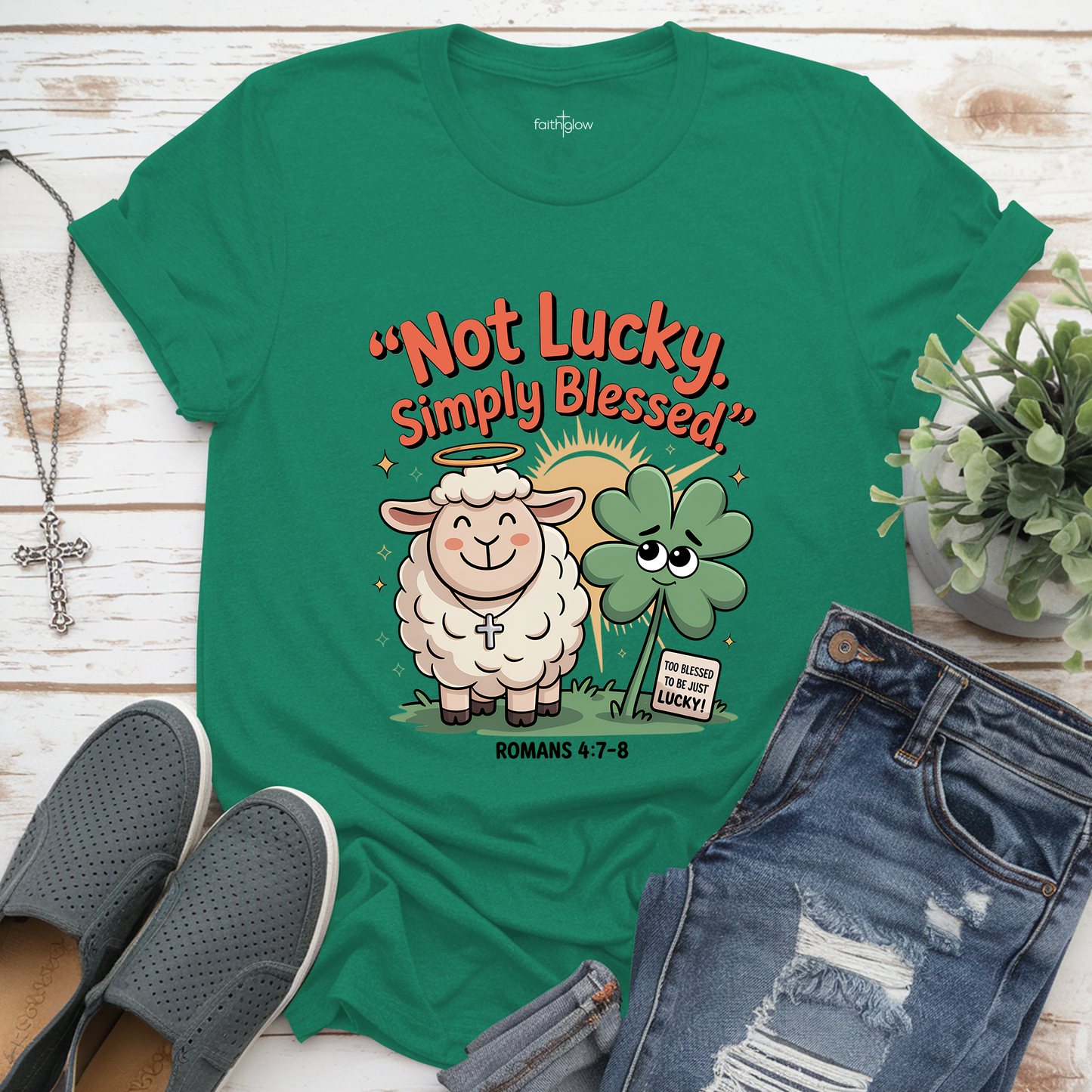 Not Lucky Simply Blessed Christian T Shirt