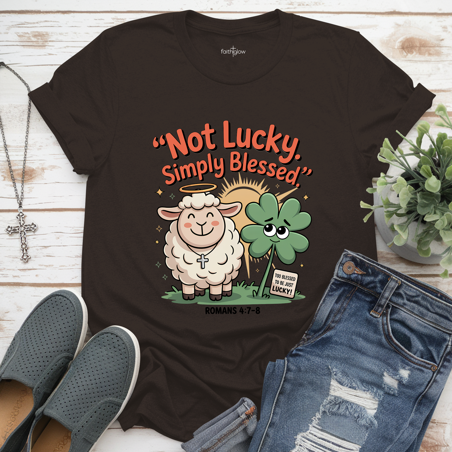 Not Lucky Simply Blessed Christian T Shirt