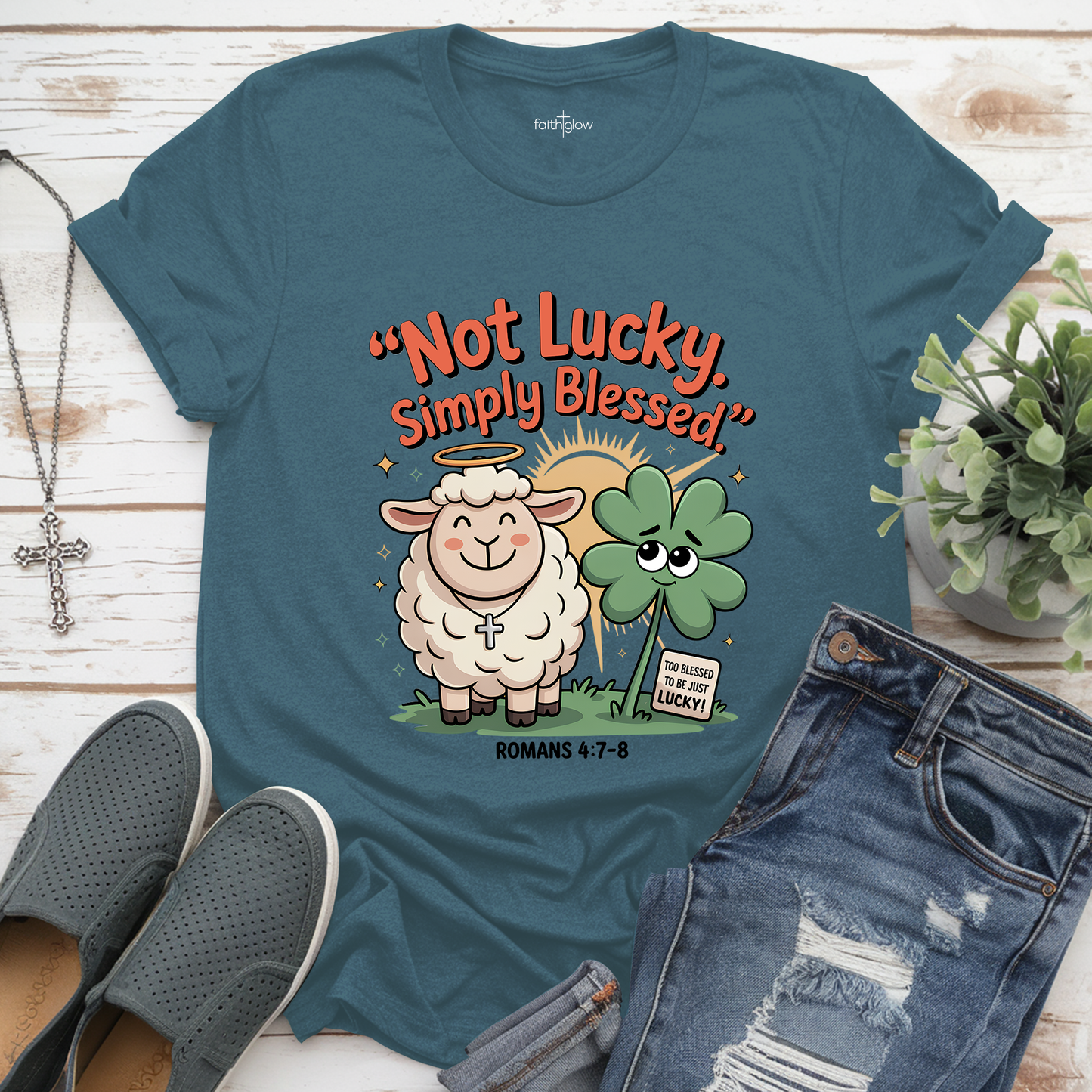 Not Lucky Simply Blessed Christian T Shirt
